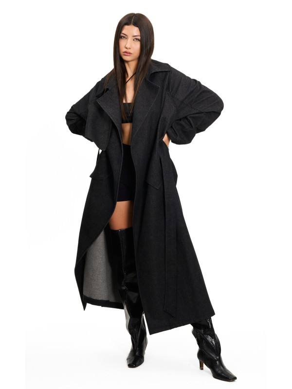 Trencz maxi oversize denim washed black