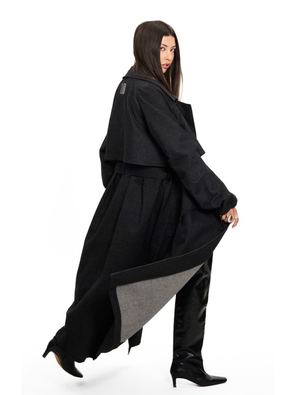 Trencz maxi oversize denim washed black