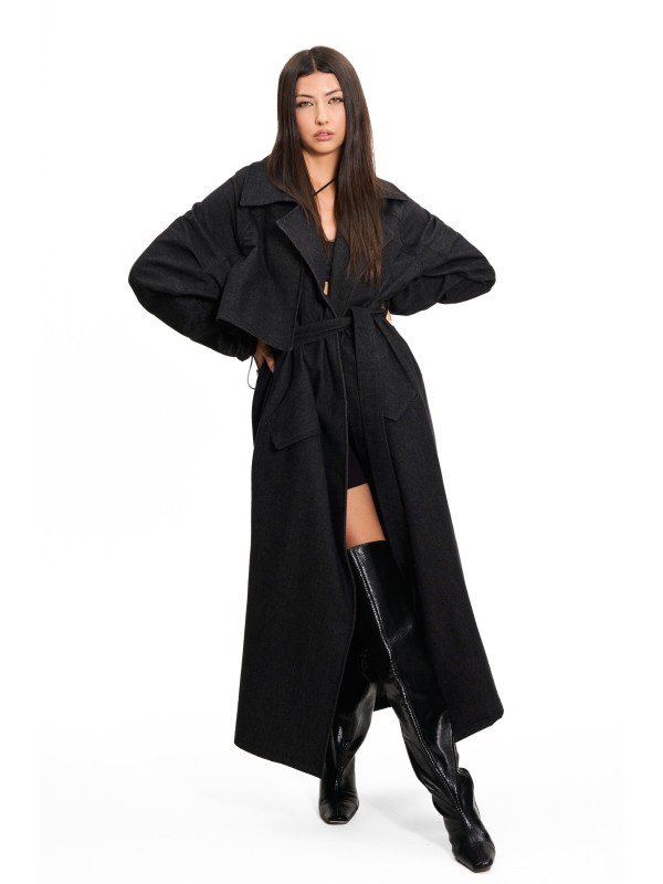 Trencz maxi oversize denim washed black