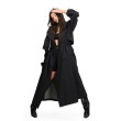 washed black denim maxi trench