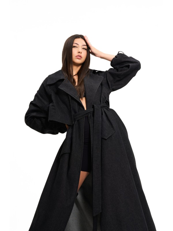 Trencz maxi oversize denim washed black