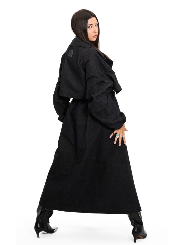 Trencz maxi oversize denim washed black