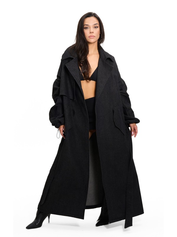 Trencz maxi oversize denim washed black