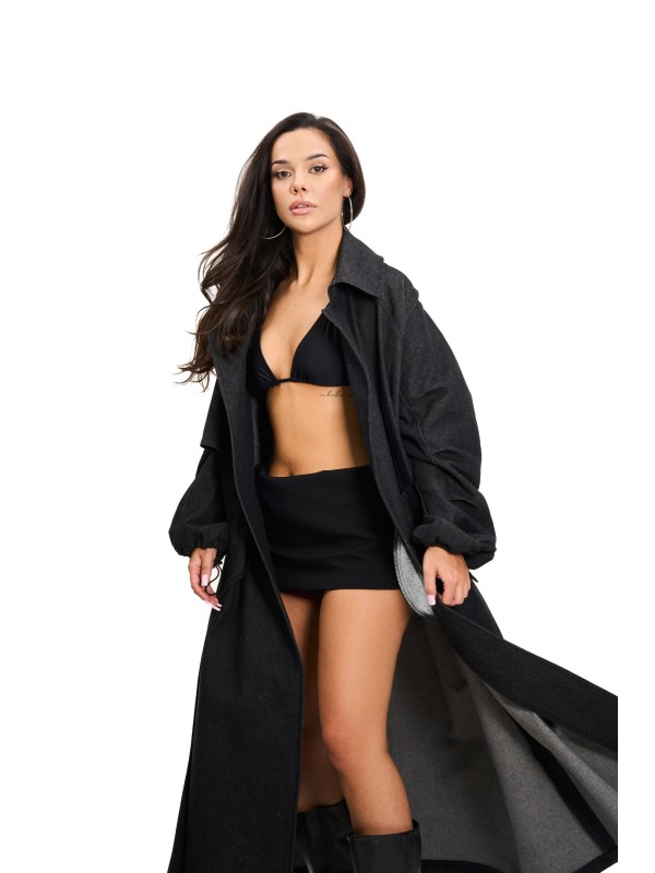 Trencz maxi oversize denim washed black