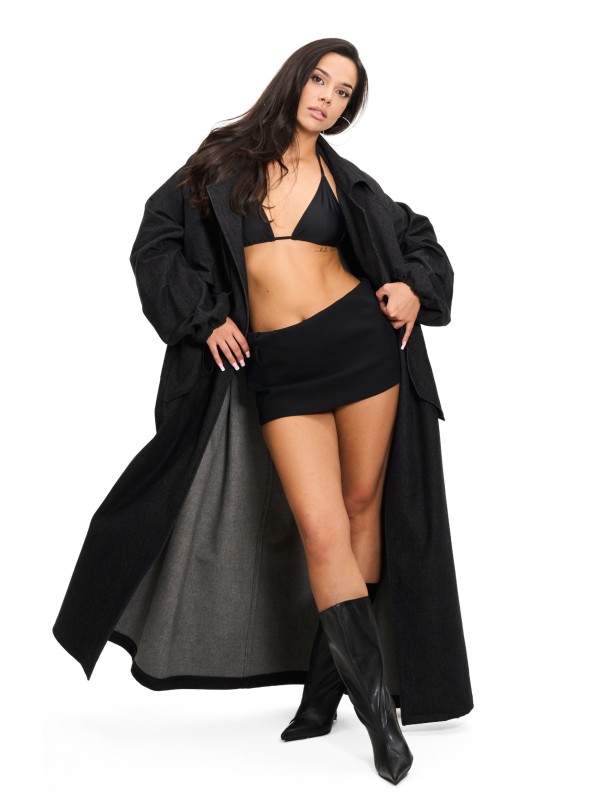 Trencz maxi oversize denim washed black