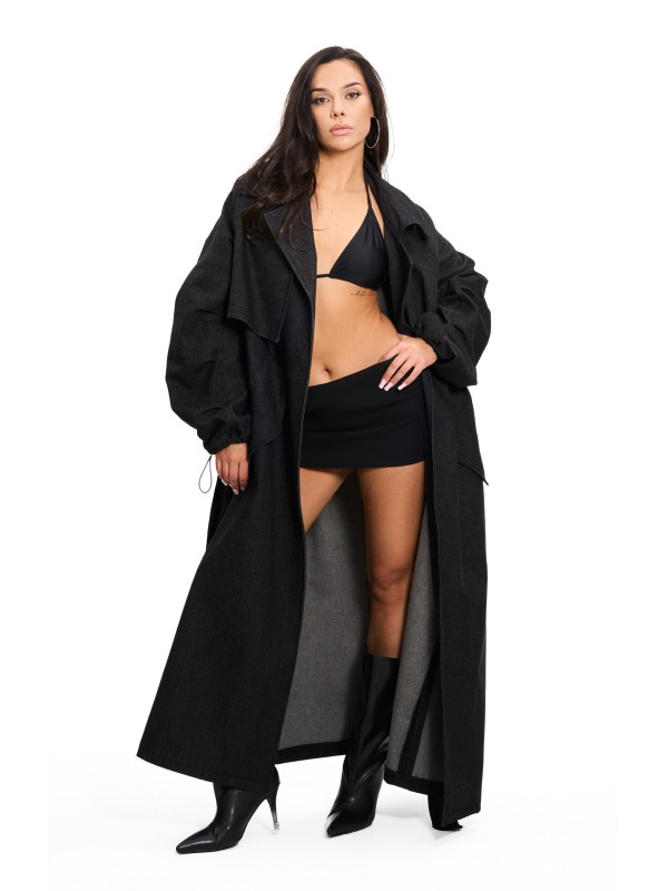 Trencz maxi oversize denim washed black