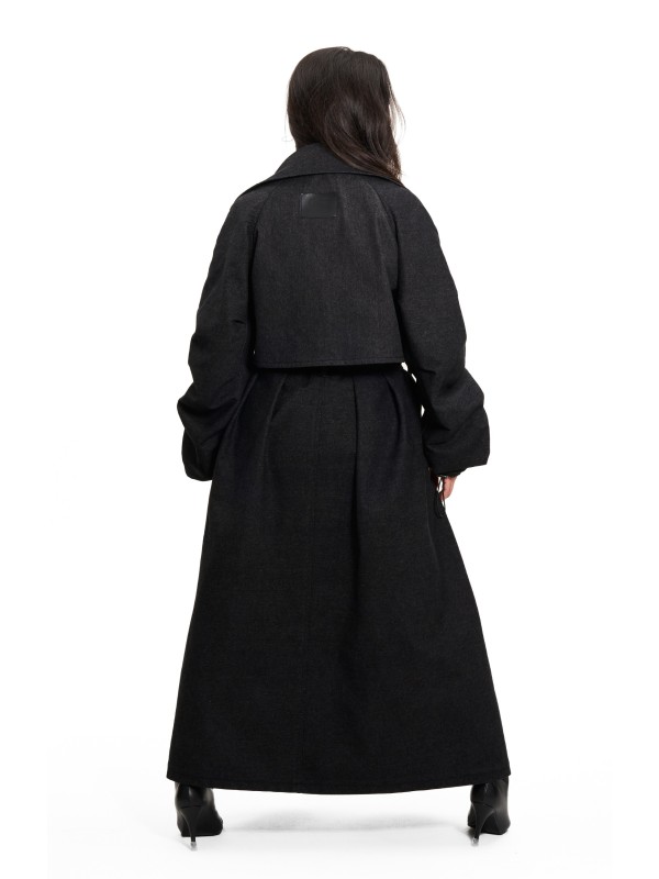 Trencz maxi oversize denim washed black