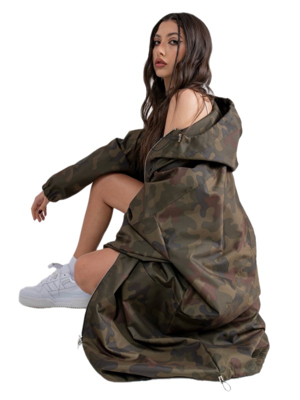 Płaszcz Longline Hoodie oversize camo