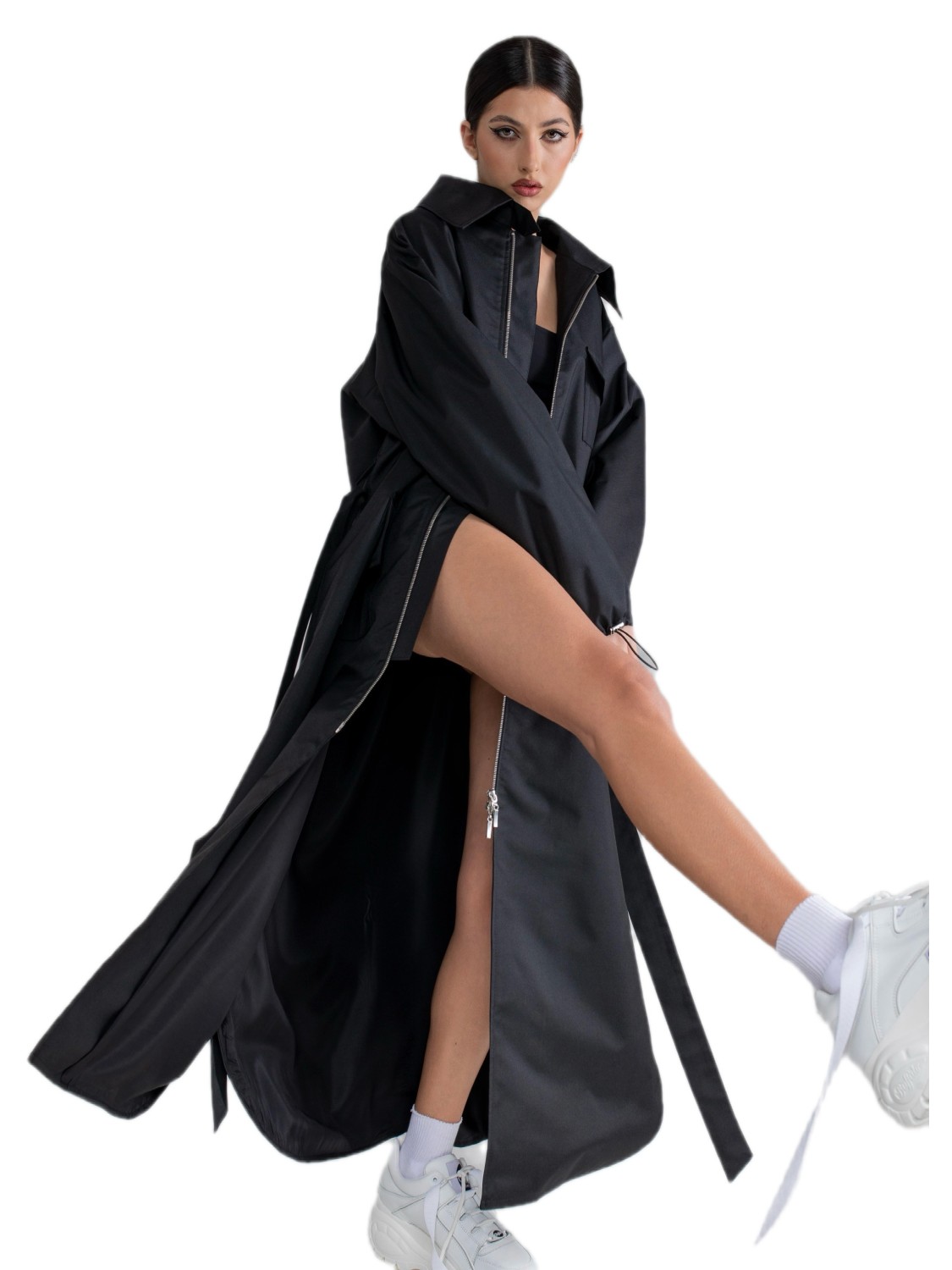 Longline Collar Oversized Parka in Black