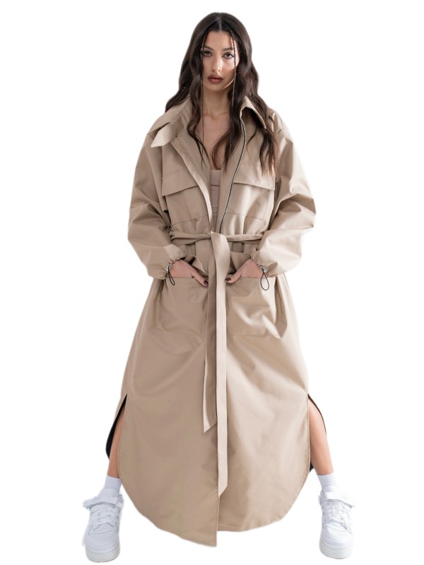 Longline Collar Oversized Parka in mocca