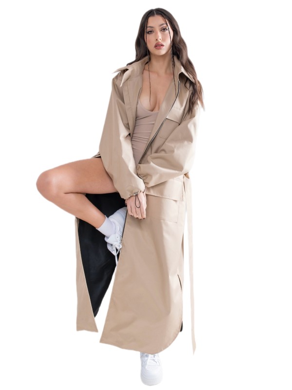 Longline Collar Oversized Parka in mocca