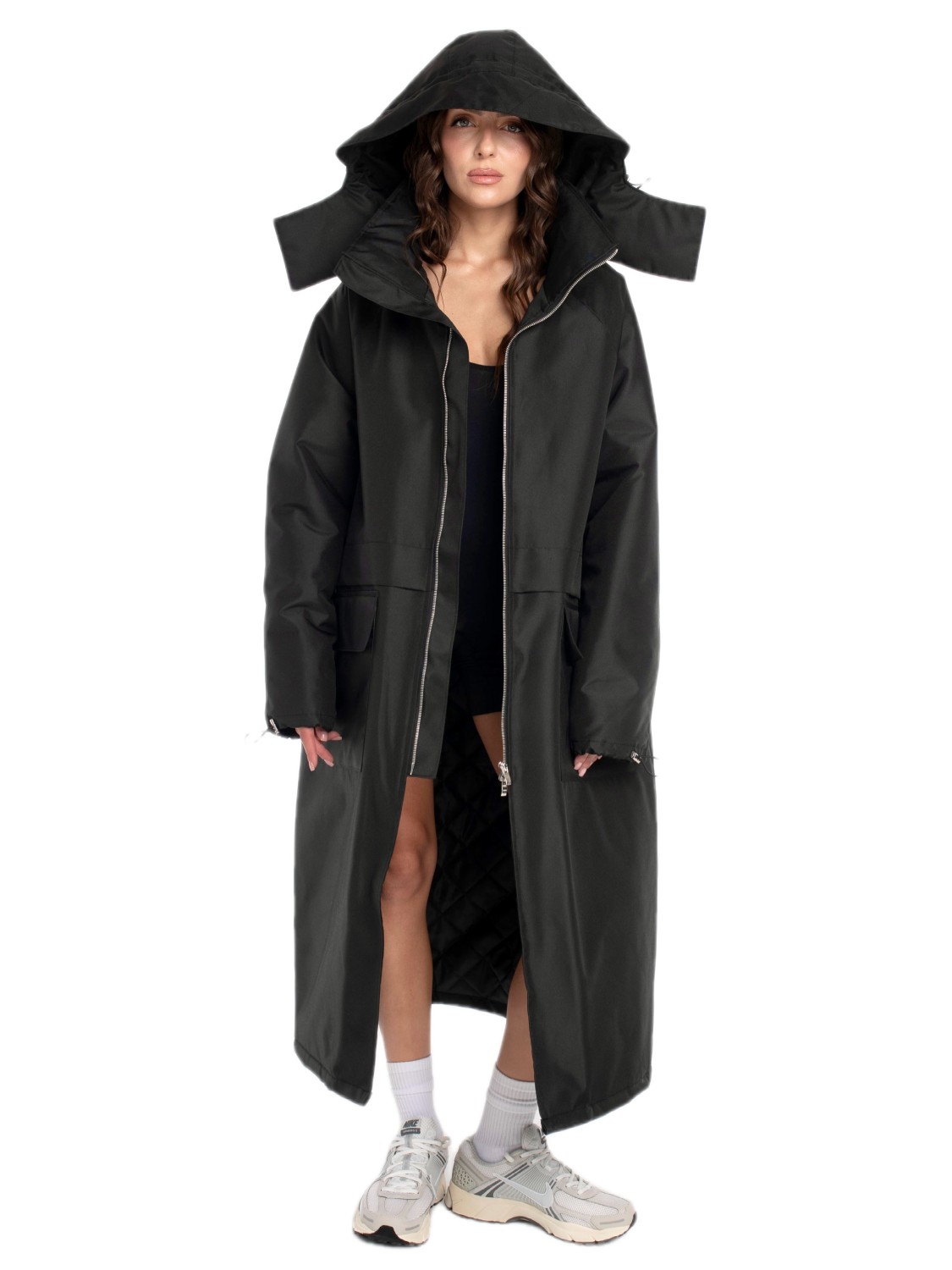 Longline Hoodie Oversized parkas in black
