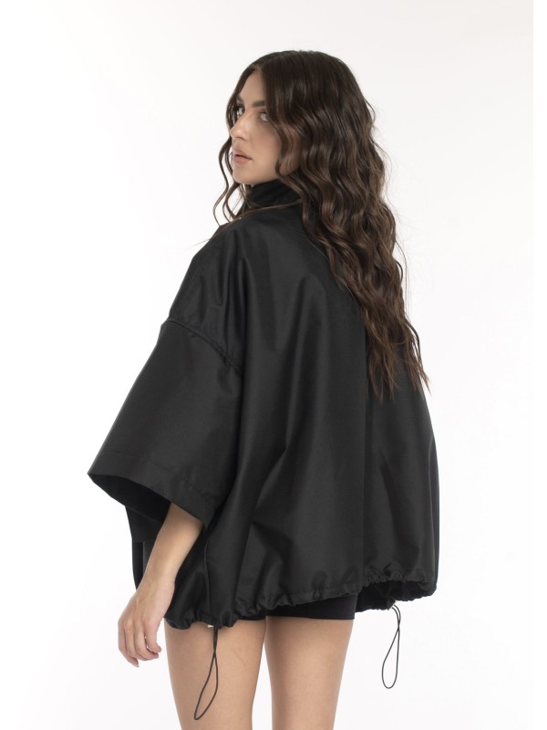 Bomber collar jacket with open sleeves in black