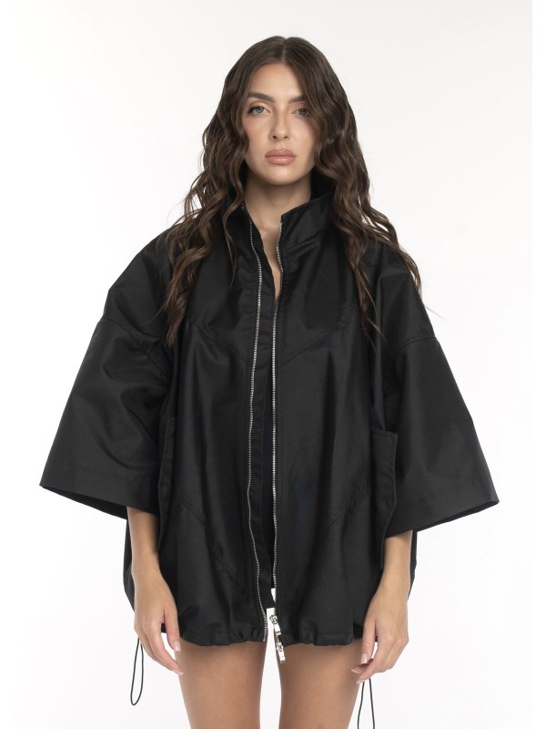 Bomber collar jacket with open sleeves in black