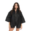 Bomber collar jacket with open sleeves in black