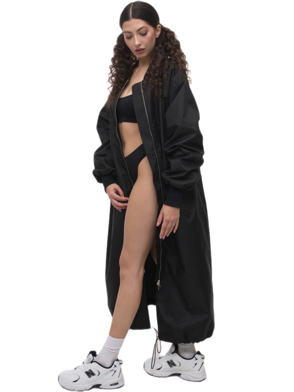 Oversized maxi bomber coat in black