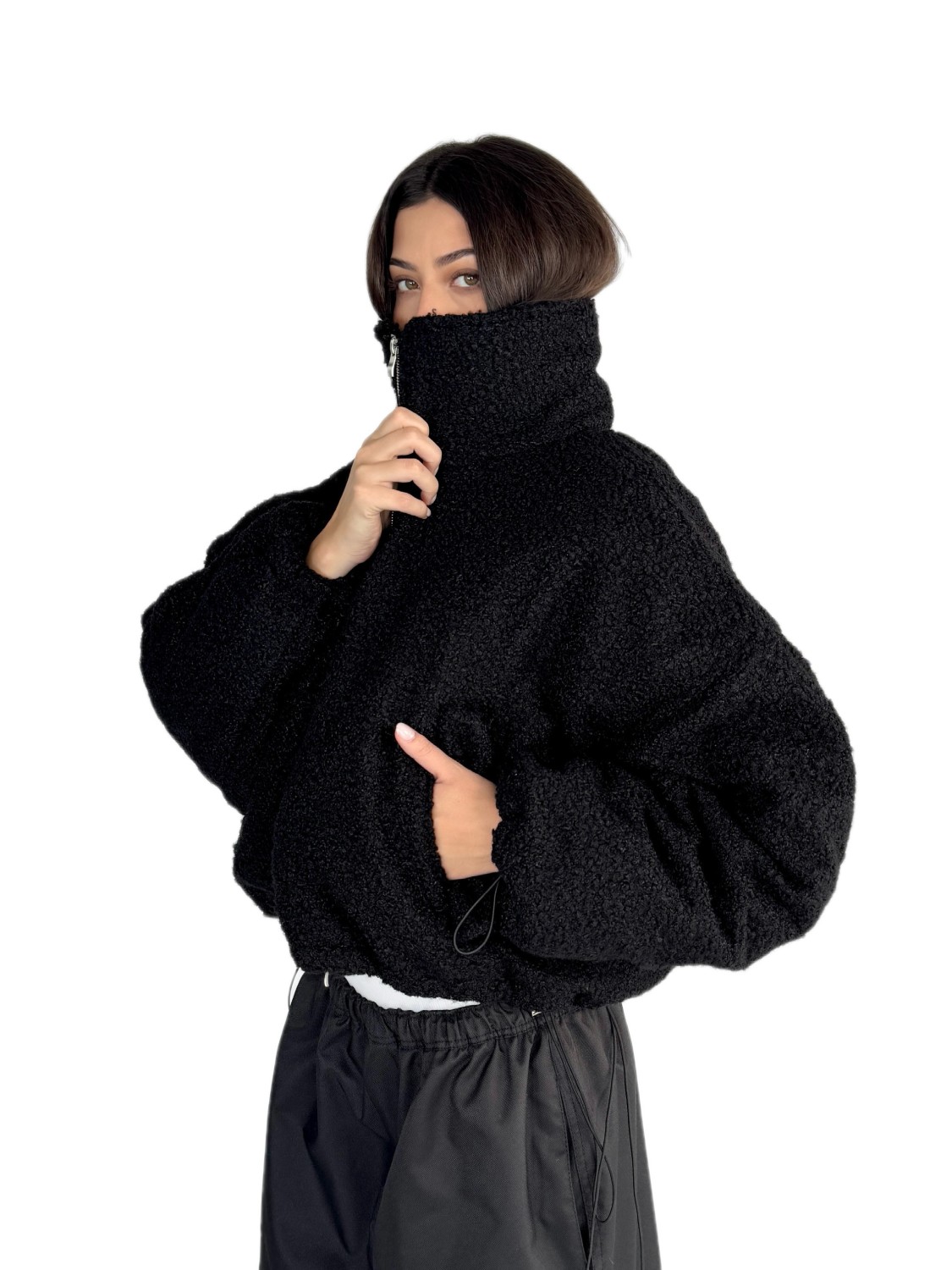 Krótka kurtka typu bomber teddy black