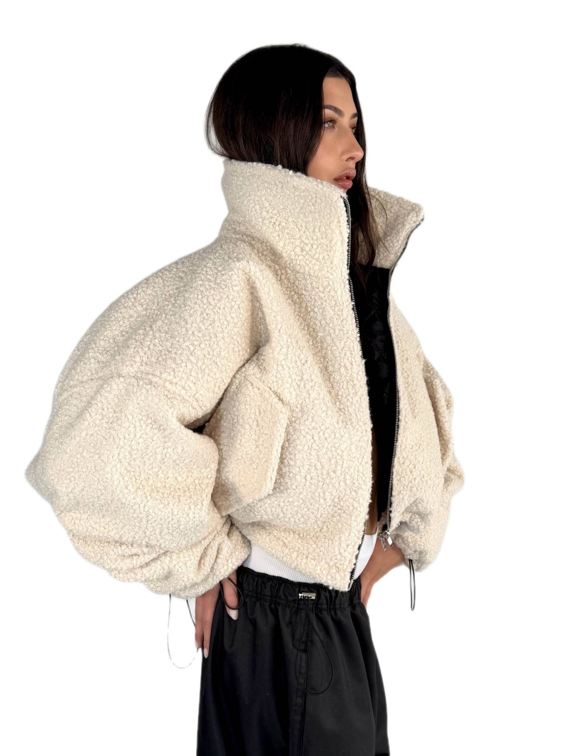 shorty teddy bomber jacket in mocca