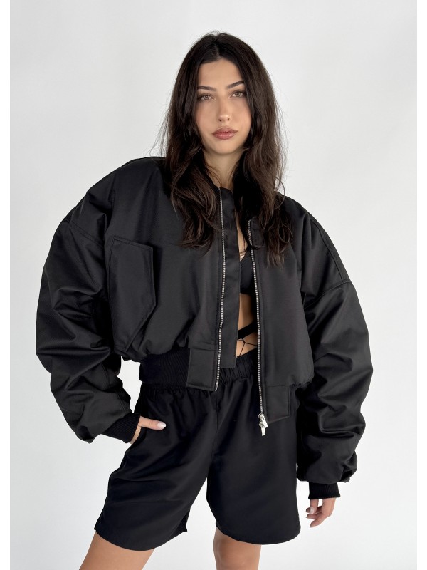 Shorty oversized bomber jacket in black
