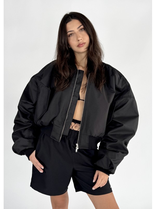 Shorty oversized bomber jacket in black