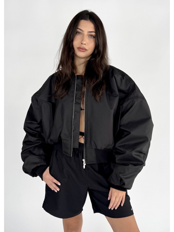 Shorty oversized bomber jacket in black