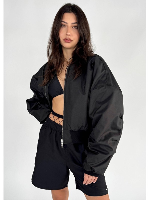 Shorty oversized bomber jacket in black