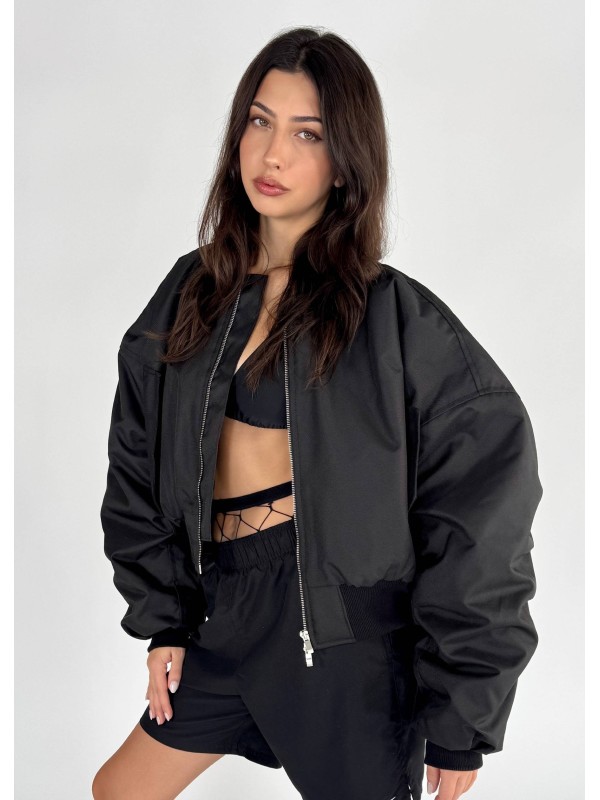 Shorty oversized bomber jacket in black