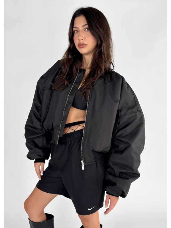 Shorty oversized bomber jacket in black
