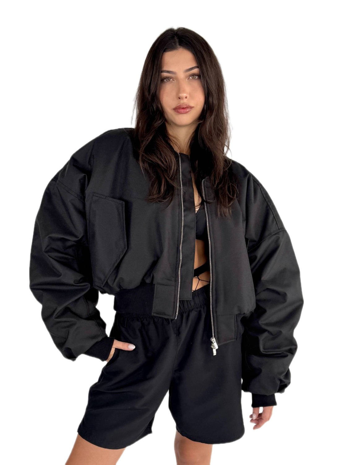 Shorty oversized bomber jacket in black