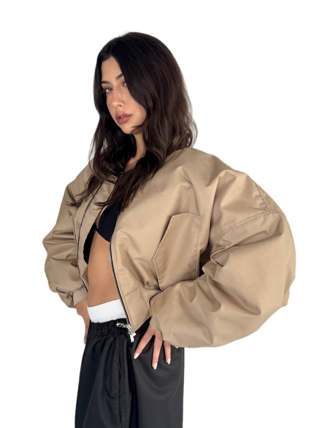 Shorty oversized bomber jacket in mocca
