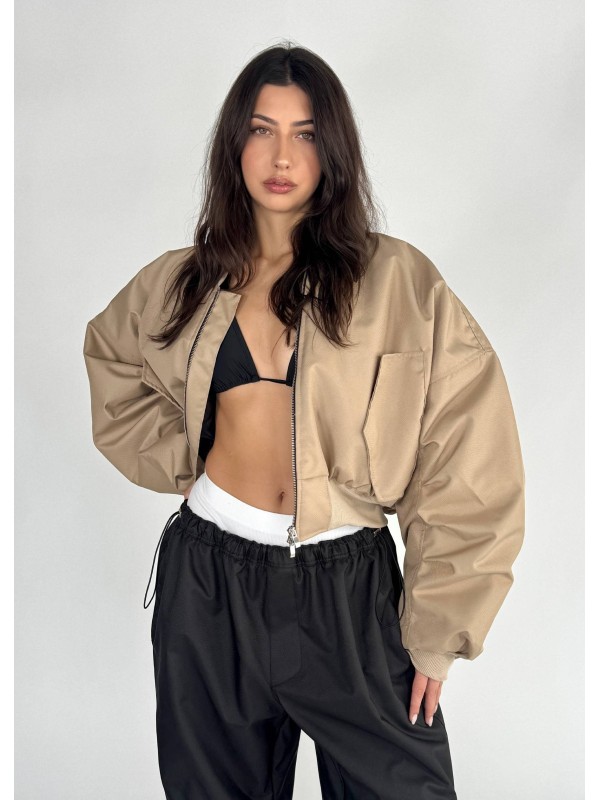 Shorty oversized bomber jacket in mocca
