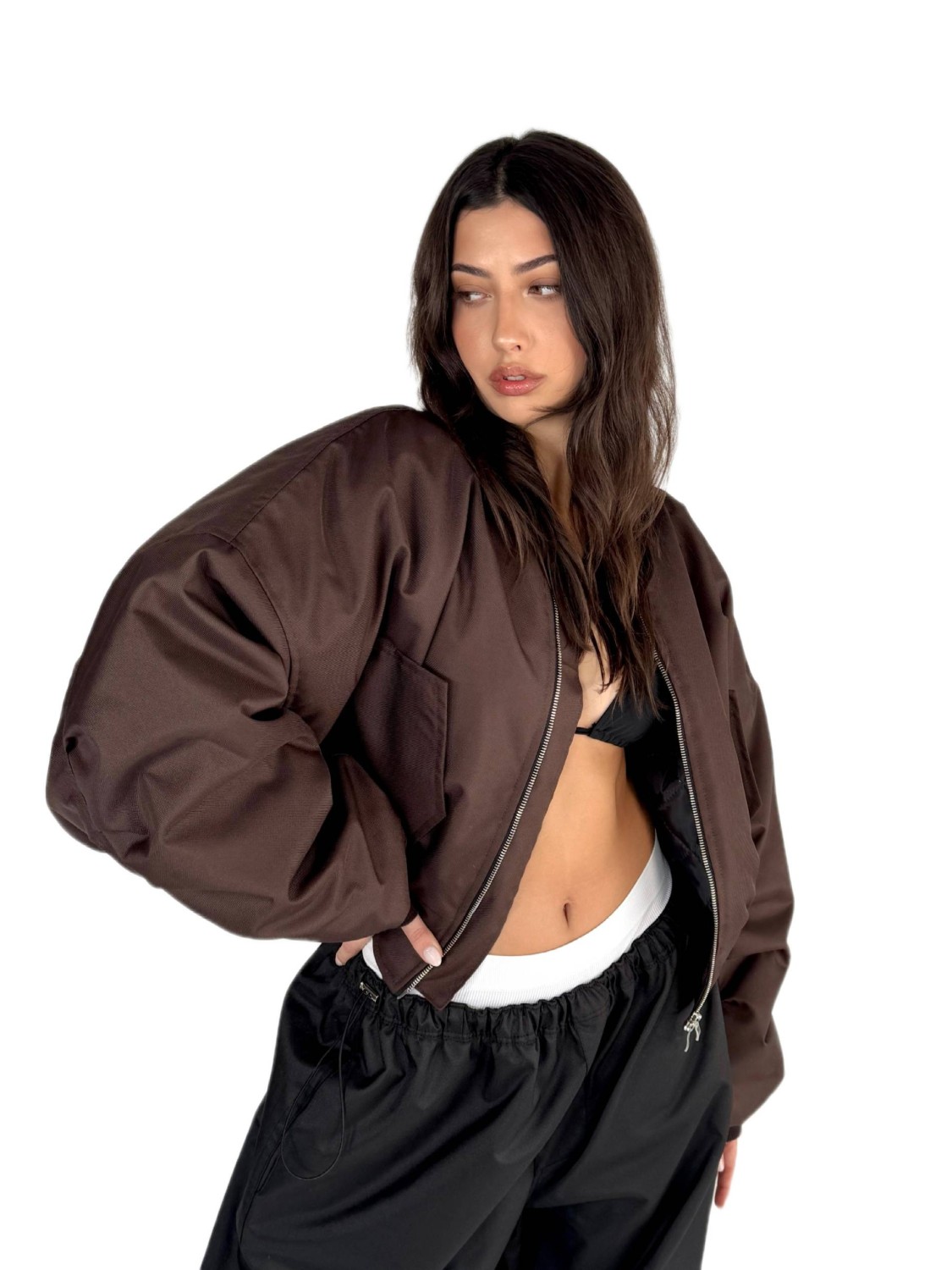 Shorty oversized bomber jacket in praline
