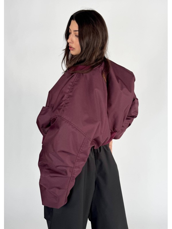 Shorty oversized bomber jacket in burgundy