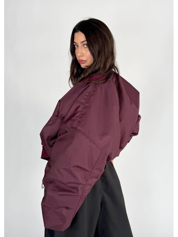 Shorty oversized bomber jacket in burgundy