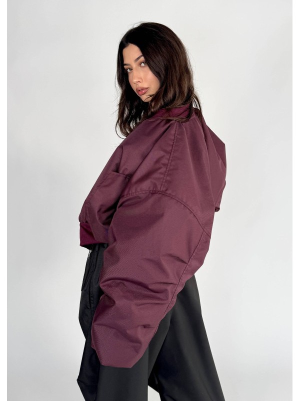 Shorty oversized bomber jacket in burgundy