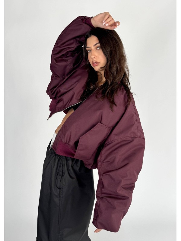 Shorty oversized bomber jacket in burgundy