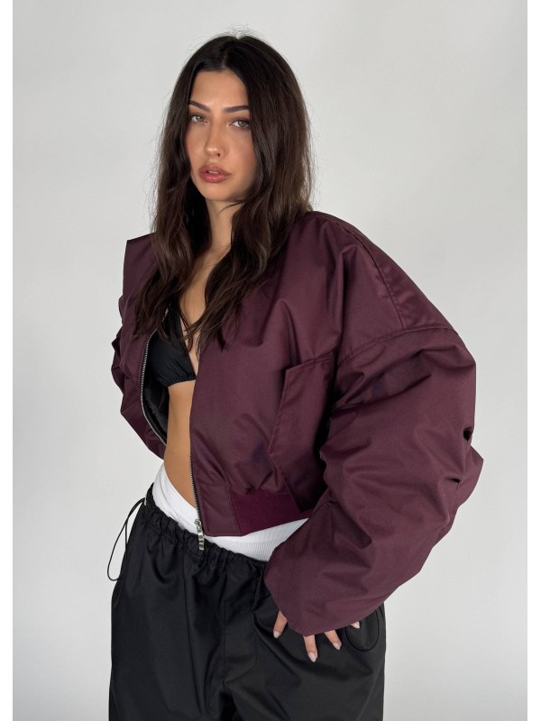 Shorty oversized bomber jacket in burgundy