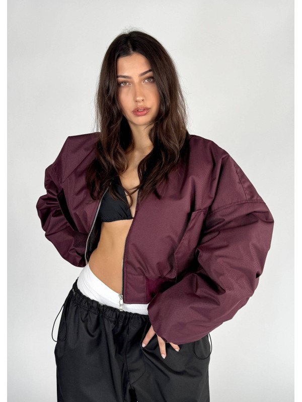 Shorty oversized bomber jacket in burgundy