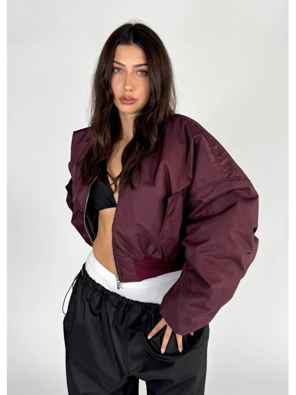 Shorty oversized bomber jacket in burgundy