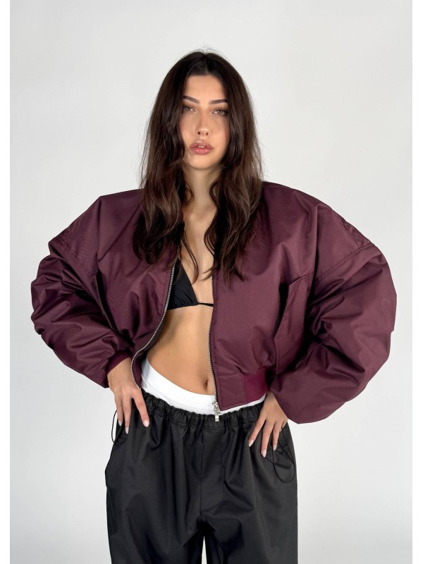 Shorty oversized bomber jacket in burgundy