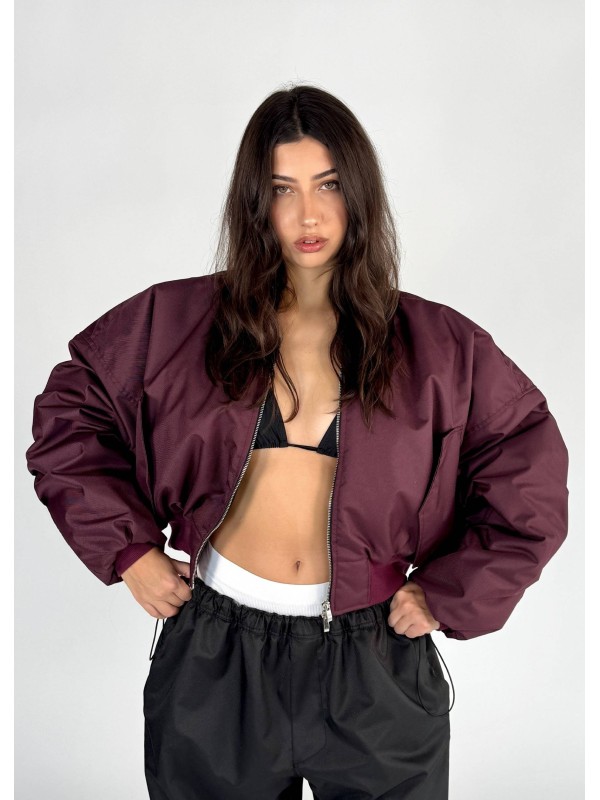 Shorty oversized bomber jacket in burgundy