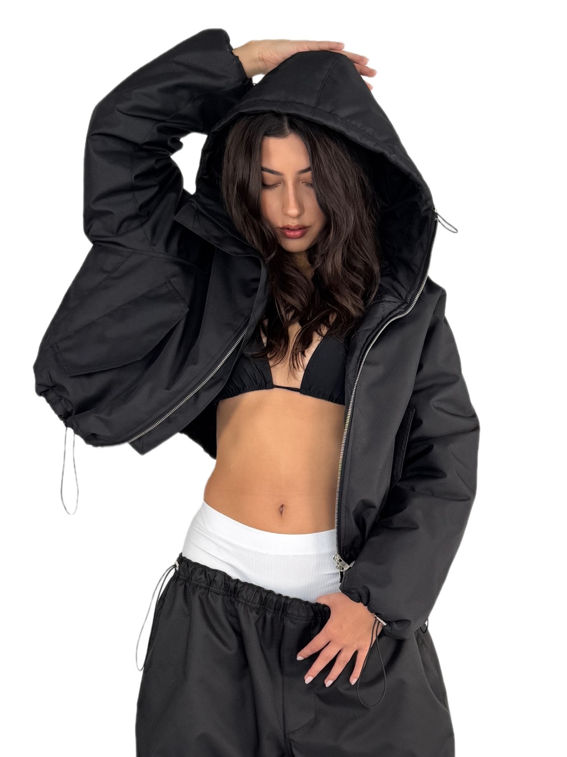 Krótka kurtka hoodie bomber czarna