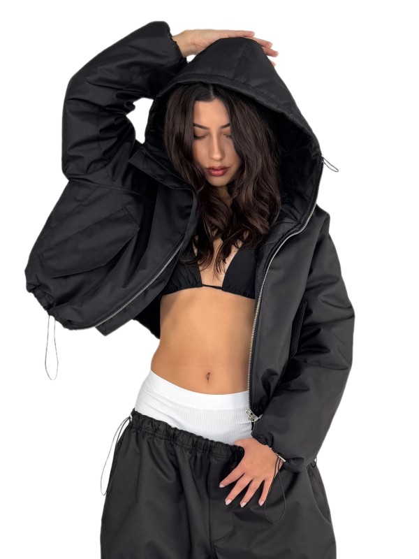 Krótka kurtka hoodie bomber czarna