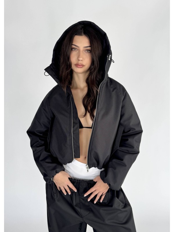 Krótka kurtka hoodie bomber czarna