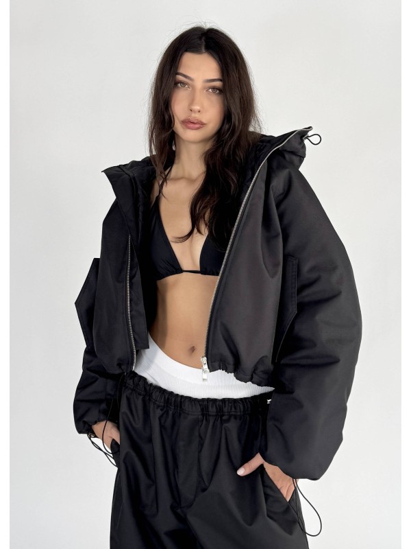 Krótka kurtka hoodie bomber czarna