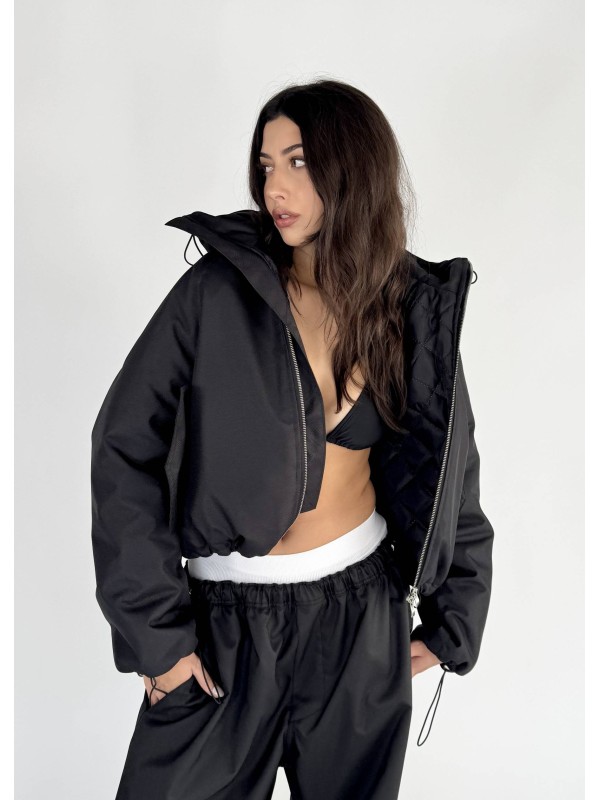 Krótka kurtka hoodie bomber czarna