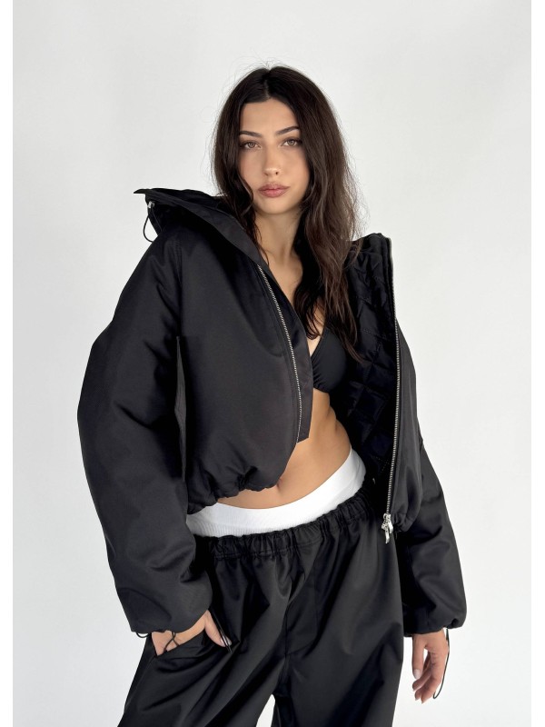 Krótka kurtka hoodie bomber czarna