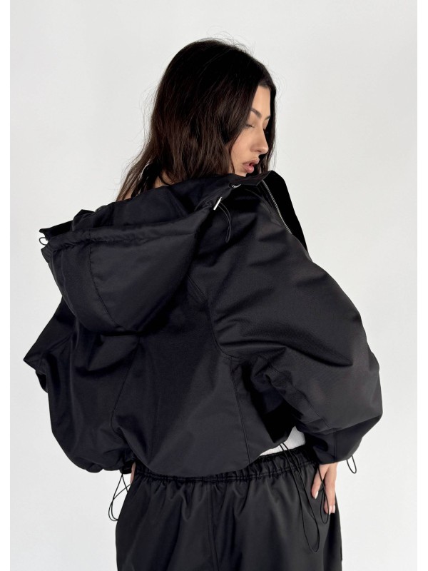 Krótka kurtka hoodie bomber czarna