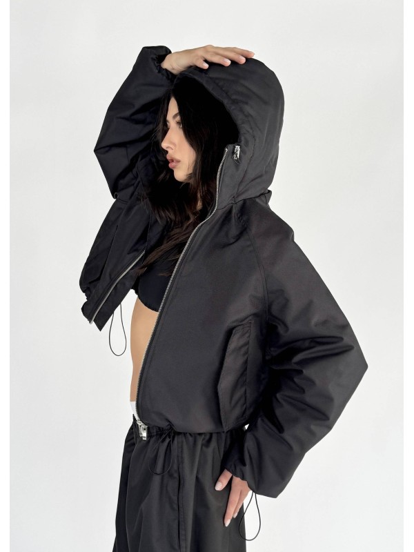 Krótka kurtka hoodie bomber czarna