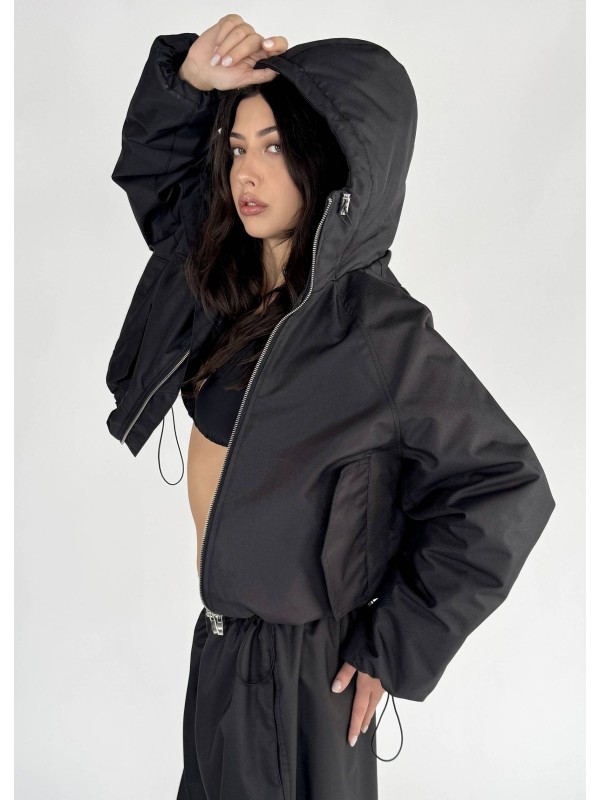 Krótka kurtka hoodie bomber czarna